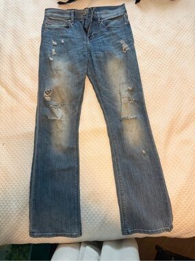 Express Women's Blue Distressed Flare Jeans